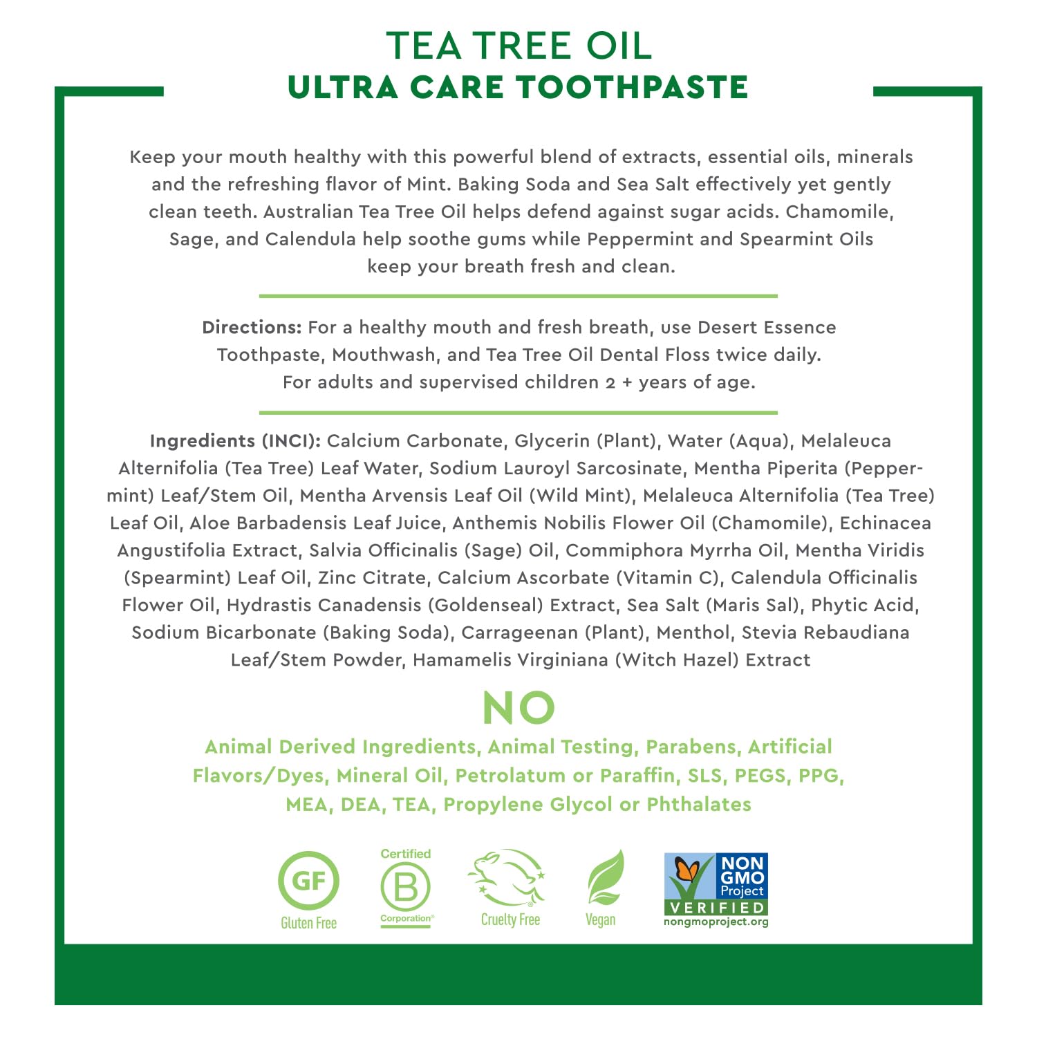 Desert Essence Tea Tree Oil Ultra Care Toothpaste - Mega Mint (6.25 oz) – Soothe Gums, Reduce Plaque, Fresh Breath
