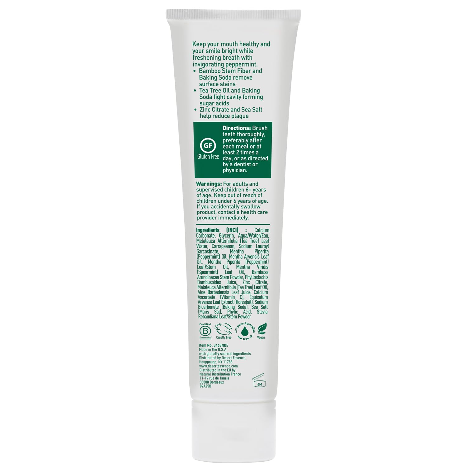 Desert Essence Tea Tree Oil Whitening Plus Toothpaste – Peppermint, 6.25 oz