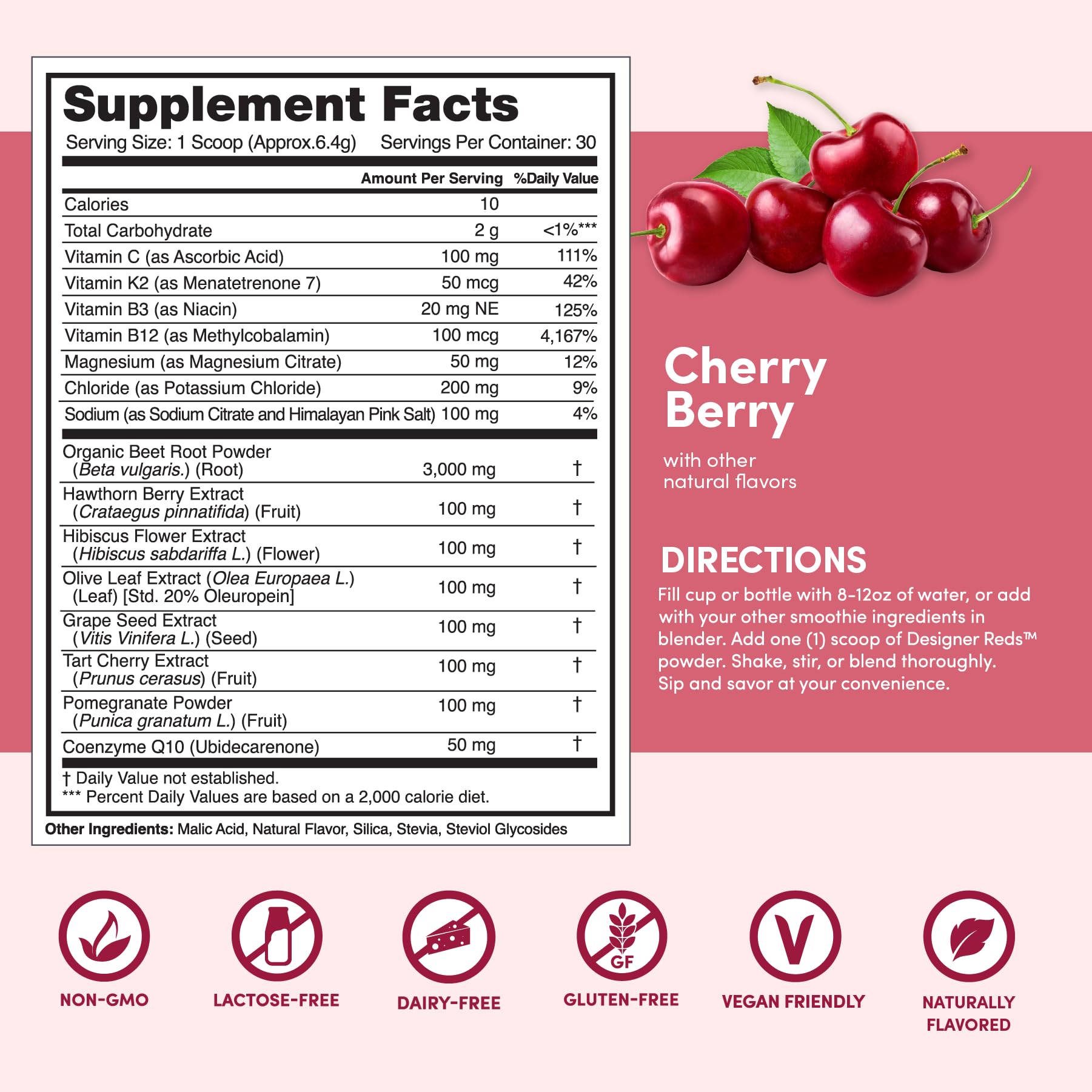 Designer Reds Beet Root Daily Superfood Powder – Cherry Berry, 30 Servings | Energy, Immunity, Digestive & Heart Health