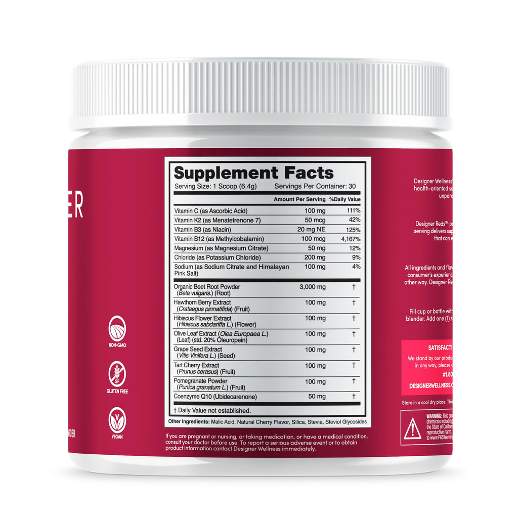Designer Reds Beet Root Daily Superfood Powder – Cherry Berry, 30 Servings | Energy, Immunity, Digestive & Heart Health