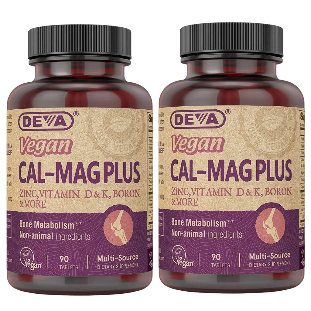 DEVA Vegan Calcium Magnesium Plus 2-Pack – Zinc, Vitamins C D K | 90 Tablets Each