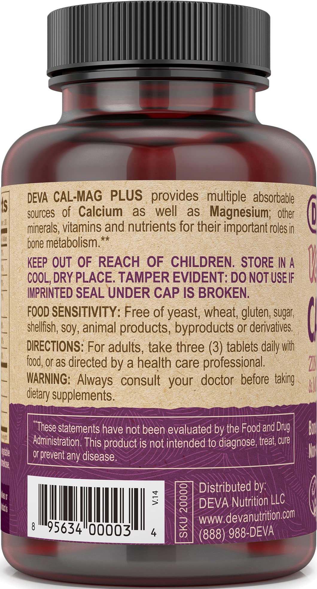 DEVA Vegan Calcium Magnesium Plus 2-Pack – Zinc, Vitamins C D K | 90 Tablets Each