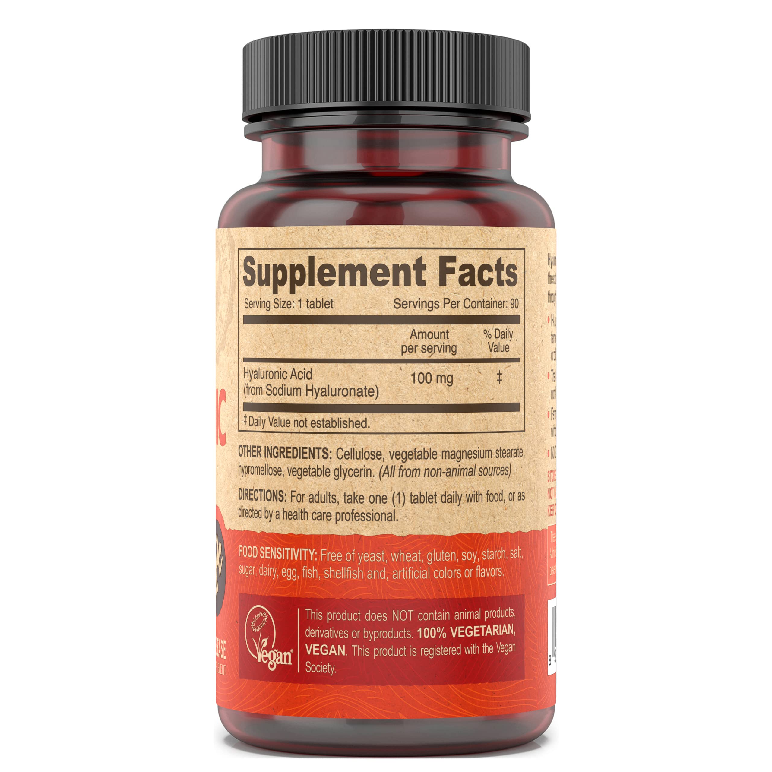 DEVA Nutrition Vegan Hyaluronic Acid 100 mg – Non-GMO & Non-Hemolytic – 90 Tablets