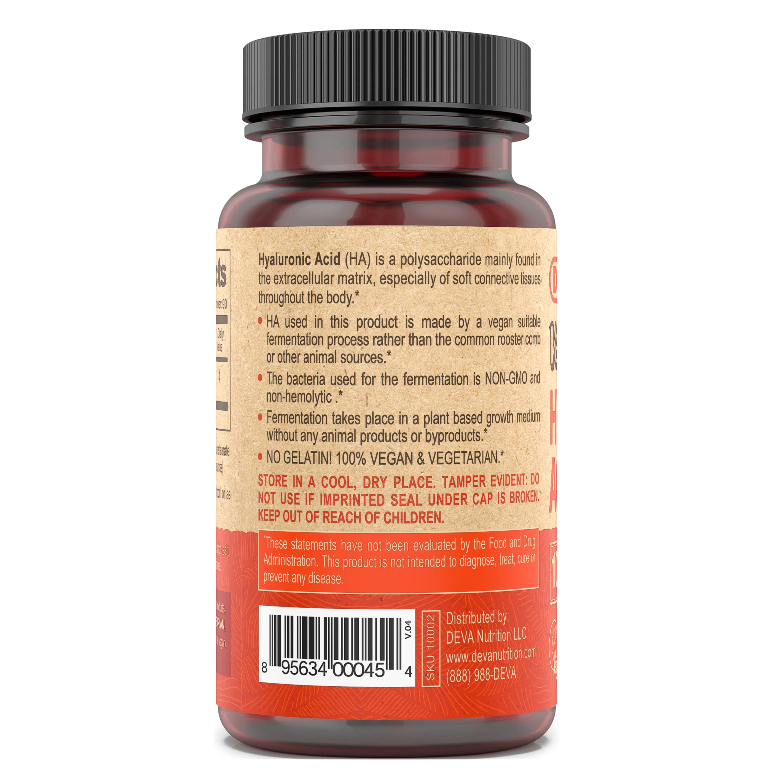 DEVA Nutrition Vegan Hyaluronic Acid 100 mg – Non-GMO & Non-Hemolytic – 90 Tablets