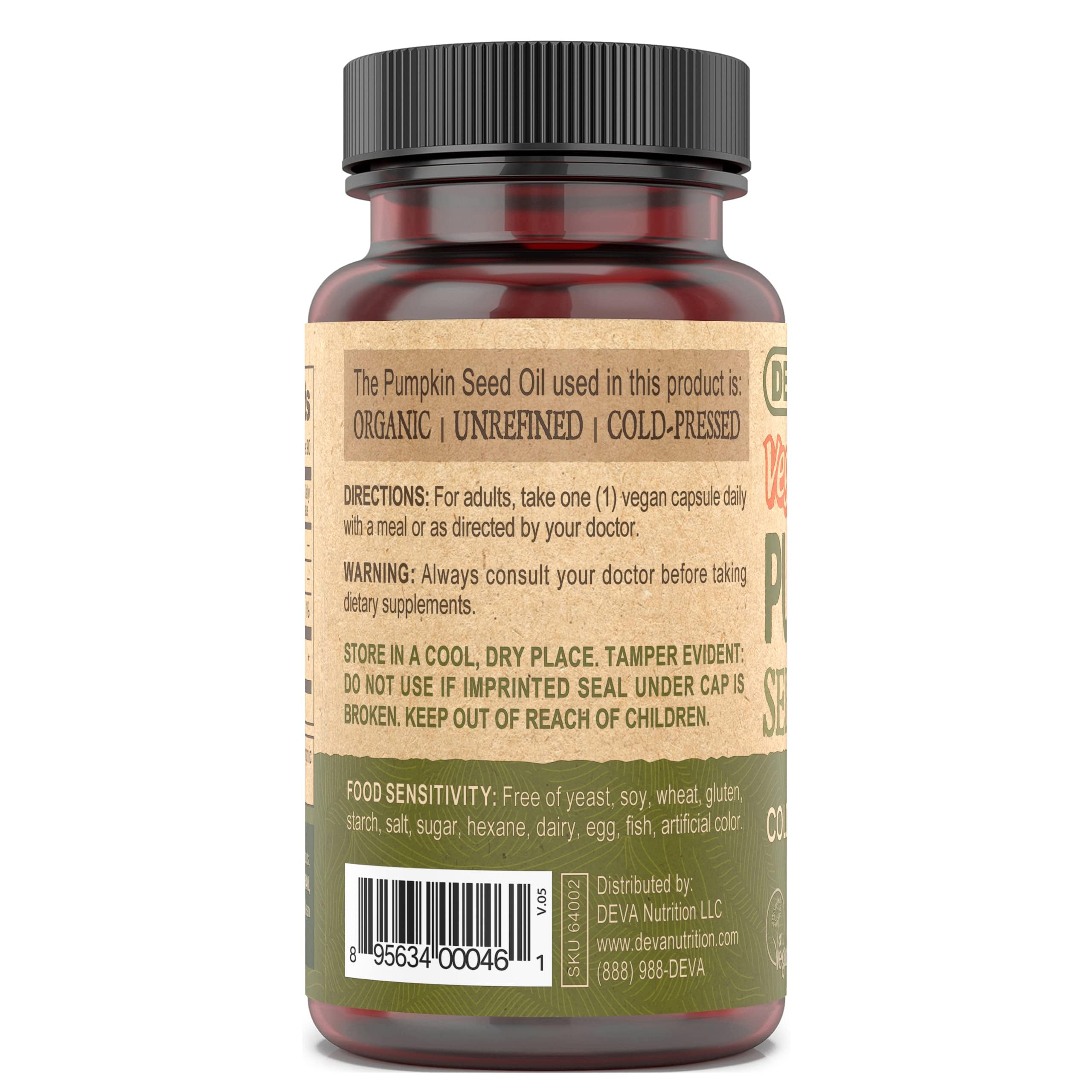 DEVA Nutrition Vegan Pumpkin Seed Oil 500 mg – Cold-Pressed & Unrefined | 90 Capsules