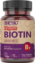 DEVA Vegan Biotin 6000 mcg – Easy-to-Swallow Vitamin B7 (90 Tablets)
