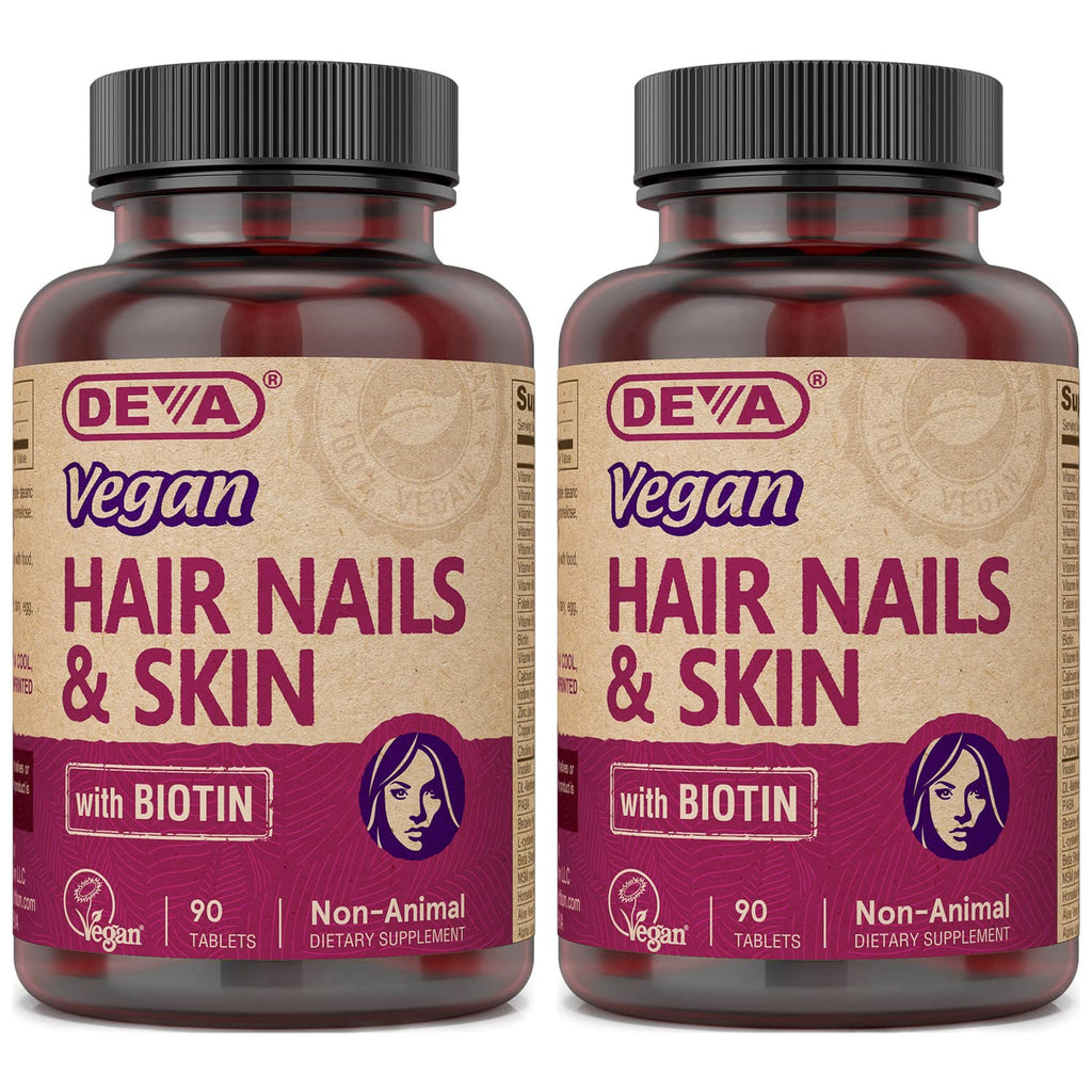 DEVA Vegan Hair, Nails & Skin Supplement - 500 mcg Biotin per Tablet - Pack of 2