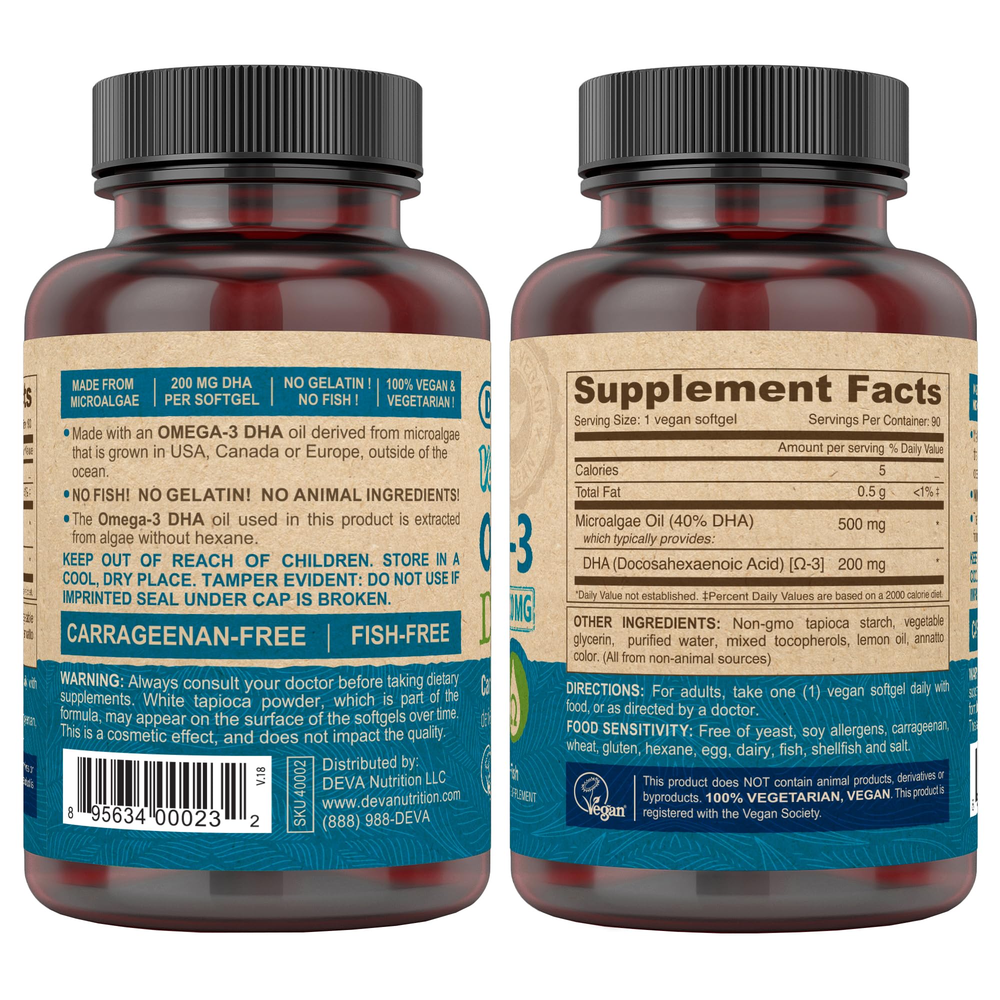 DEVA Vegan Omega-3 DHA Softgels – Algae Oil, Carrageenan-Free, 90 Softgels (Pack of 2)