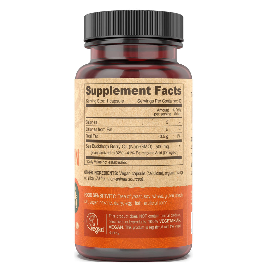 DEVA Vegan Sea Buckthorn Berry Oil 500mg - Cold-Pressed, Unrefined, Omega-7 - 90 Capsules, 1-Pack