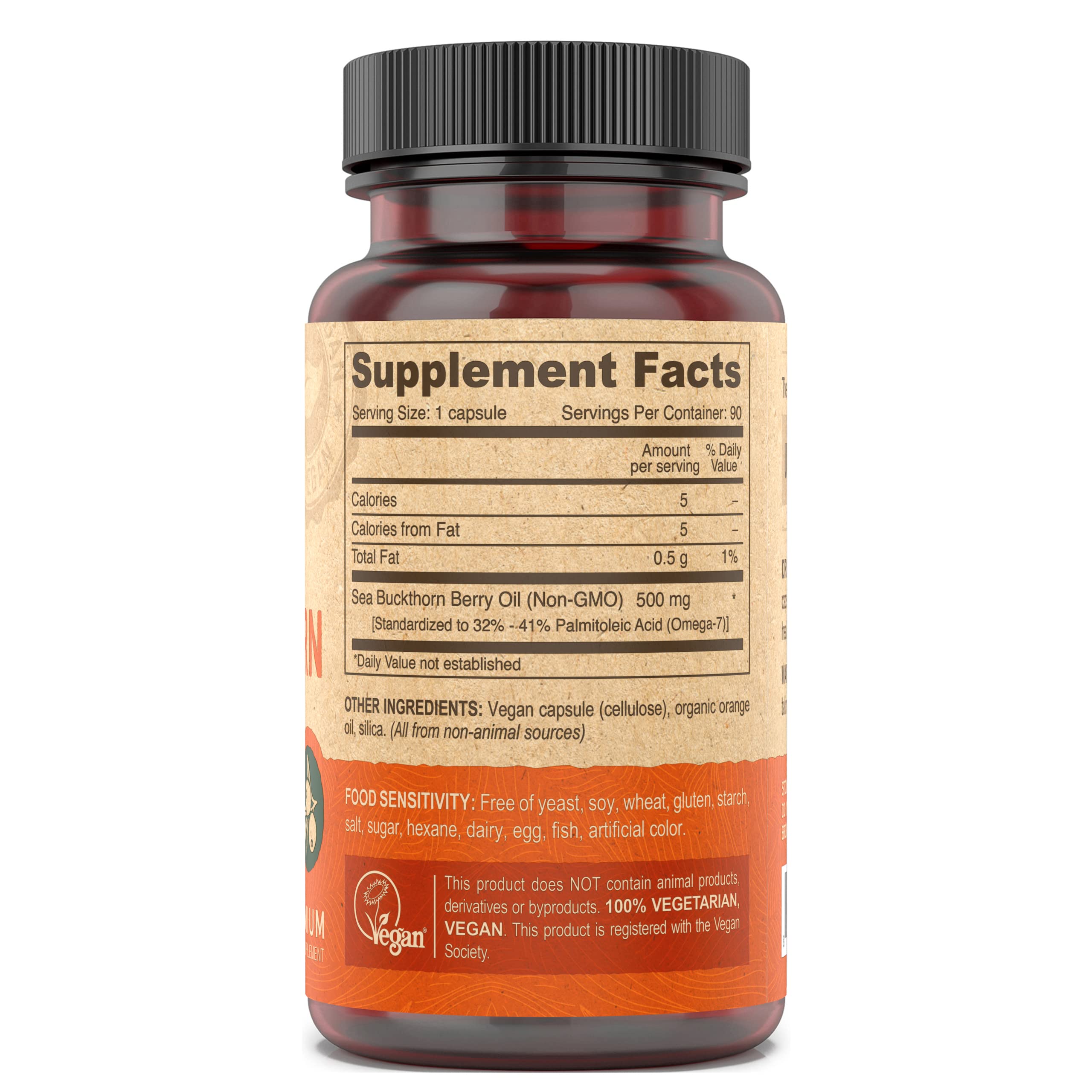 DEVA Vegan Sea Buckthorn Berry Oil 500mg - Cold-Pressed, Unrefined, Omega-7 - 90 Capsules, 1-Pack