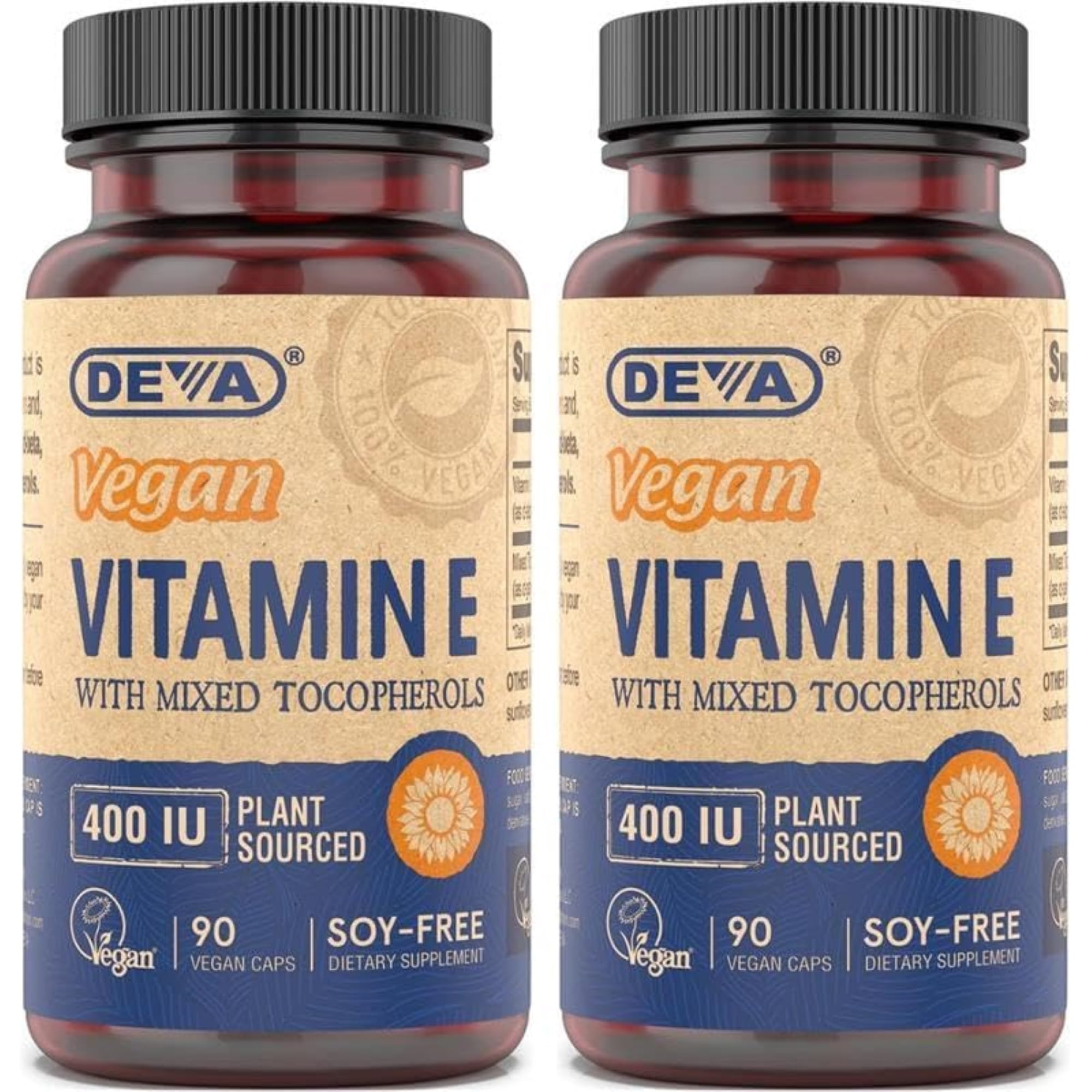 DEVA Vegan Vitamin E 400IU with Mixed Tocopherols – Soy-Free, Non-GMO Sunflower Derived (Pack of 2)