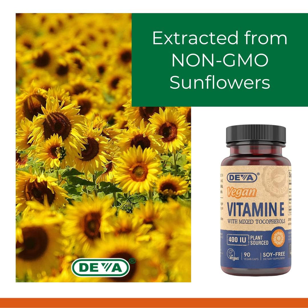 DEVA Vegan Vitamin E 400IU with Mixed Tocopherols – Soy-Free, Non-GMO Sunflower Derived (Pack of 2)