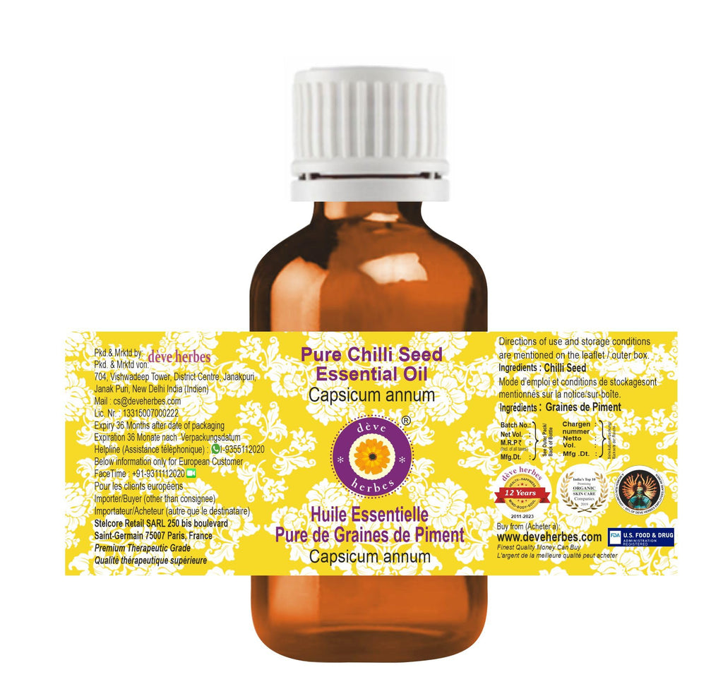 dève herbes Chilli Seed Essential Oil (Capsicum annum) – Pure, Non-Sticky, Non-Greasy, Lightweight – 50ml (1.69 oz) for Men & Women – All Skin Types | Steam Distilled