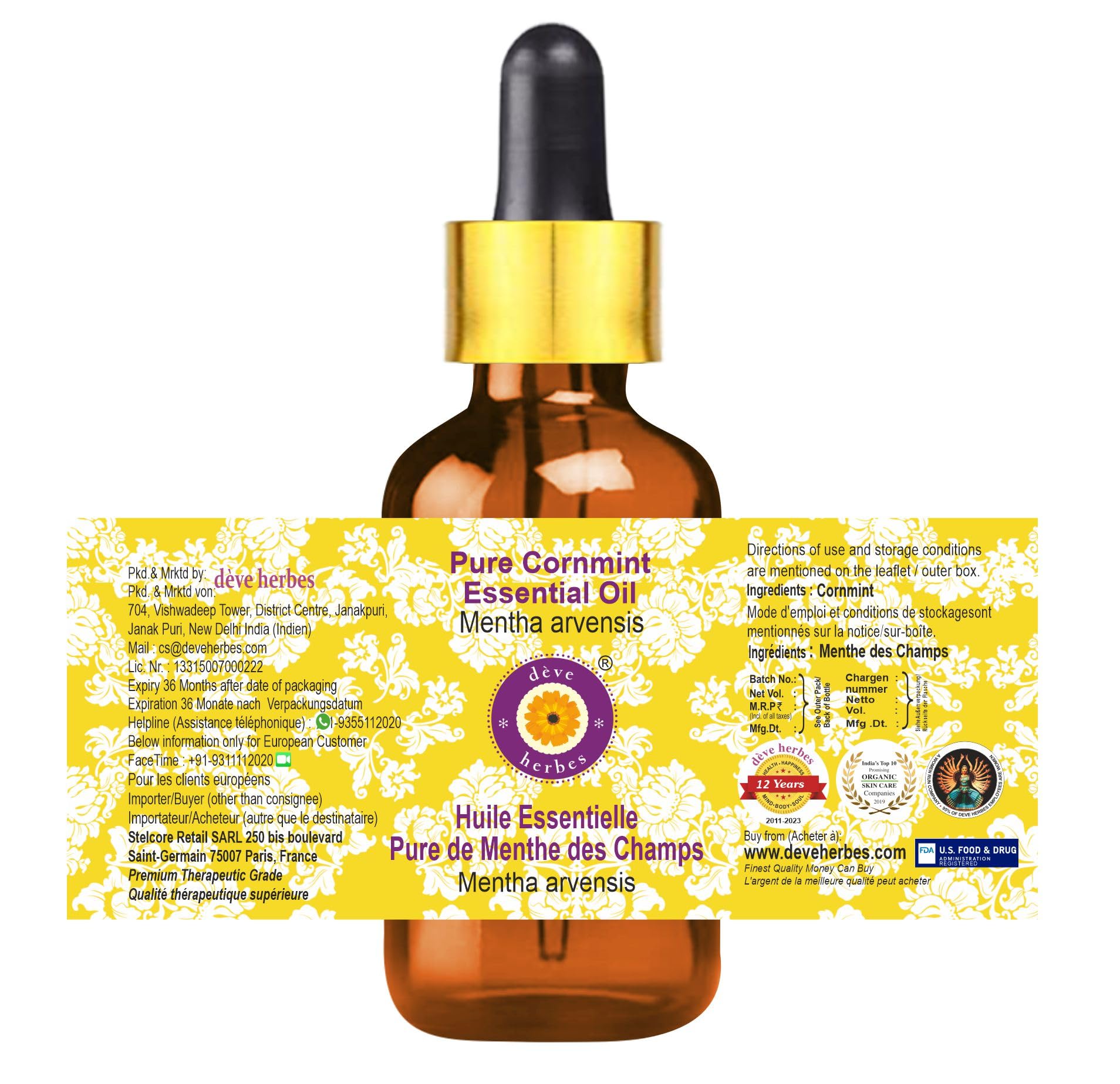 dève herbes Pure Cornmint Essential Oil (Mentha arvensis) – 100ml