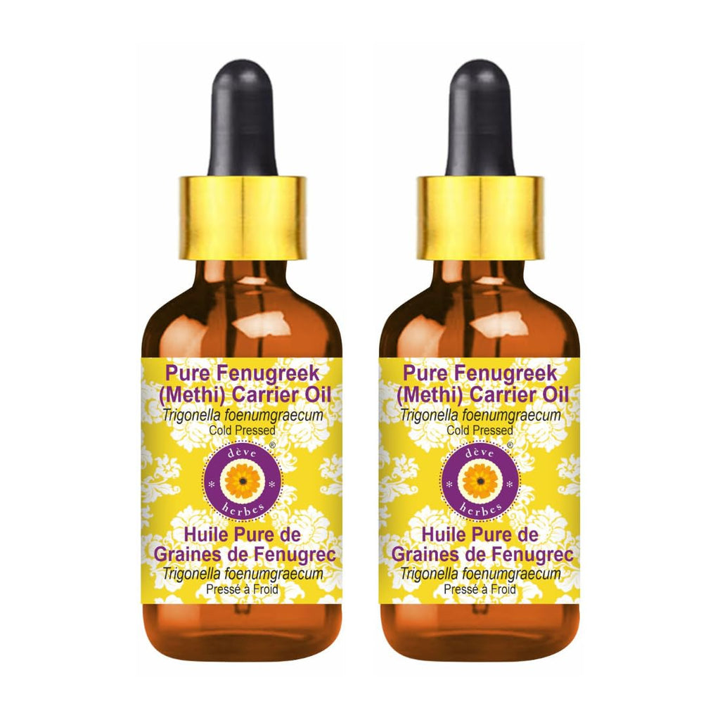 Deve Herbes Pure Fenugreek Oil (Methi) – Cold Pressed Carrier Oil, 100ml x 2 (Glass Dropper)