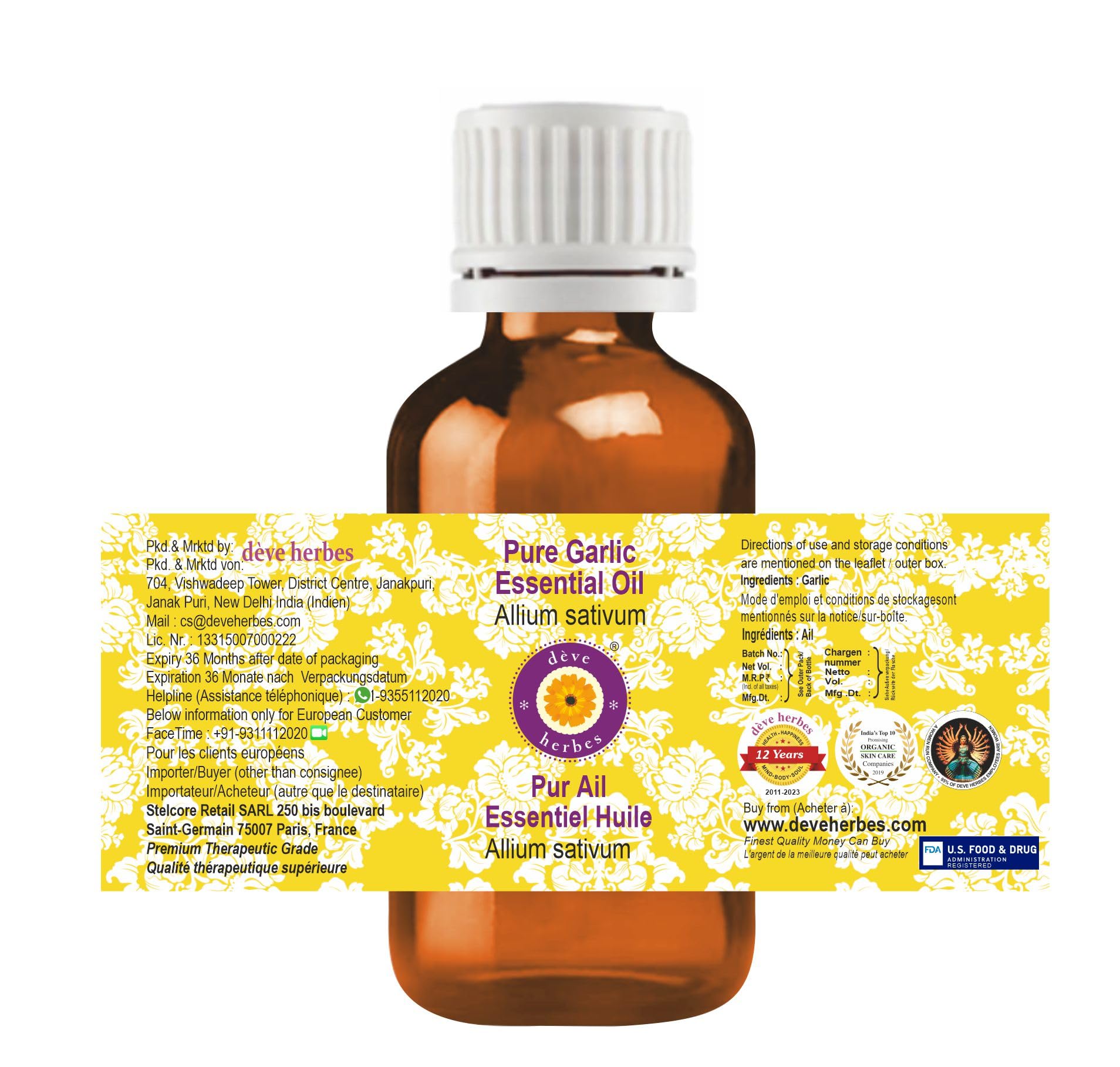 dève herbes Garlic Essential Oil – Allium sativum, Steam Distilled, 15ml