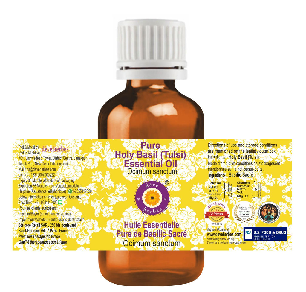 Deve Herbes Pure Holy Basil Essential Oil (Tulsi) – Steam Distilled 30ml