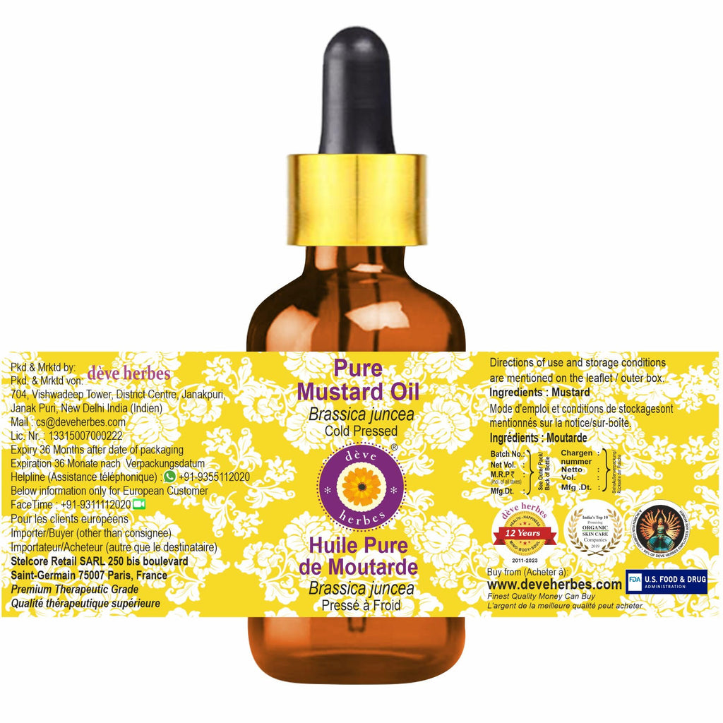 Deve Herbes Mustard Oil (Brassica juncea) – Cold Pressed, Glass Dropper, 10ml
