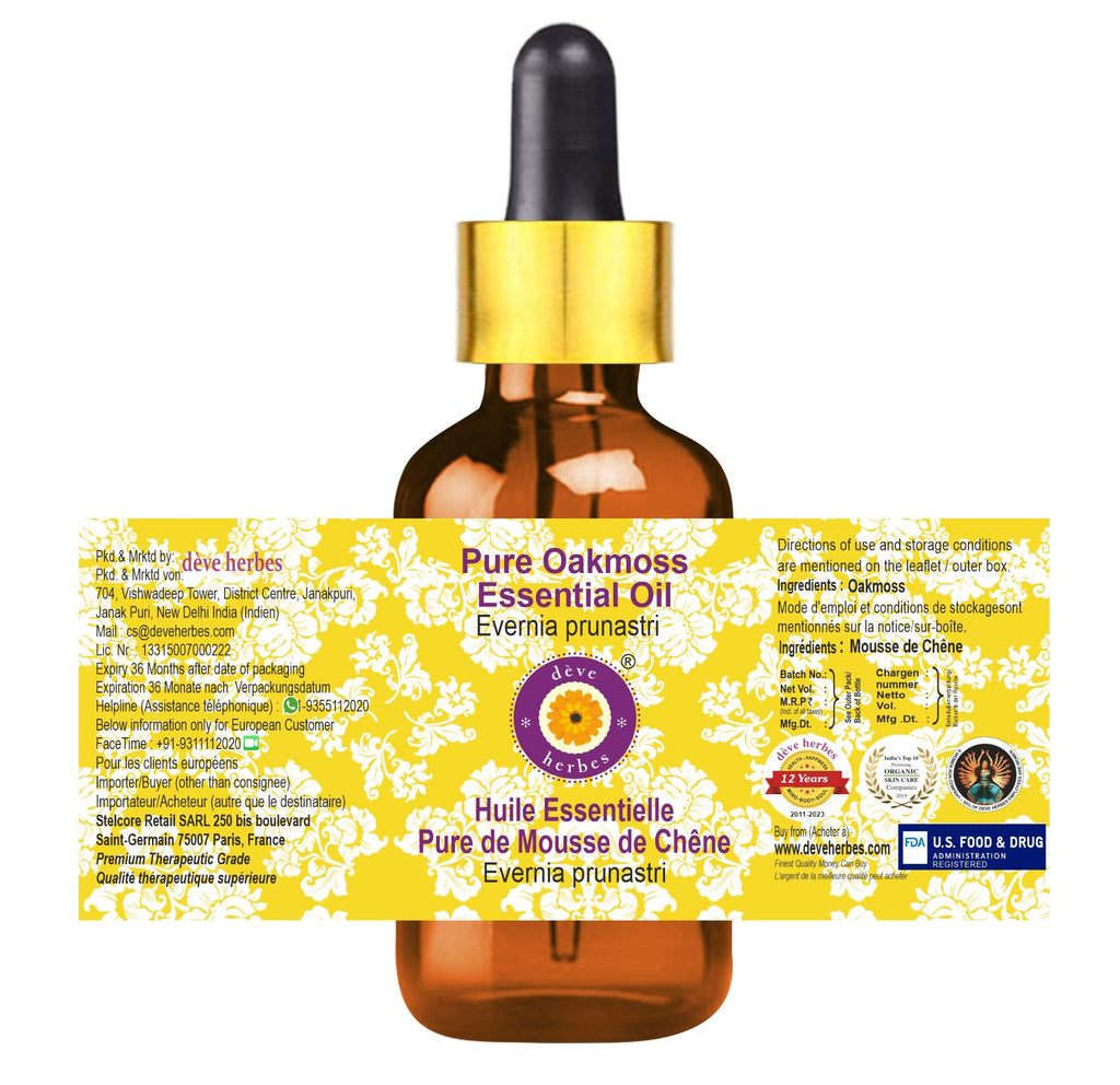 Deve Herbes Oakmoss Essential Oil 5ml | Steam Distilled, Glass Dropper (Evernia prunastri)