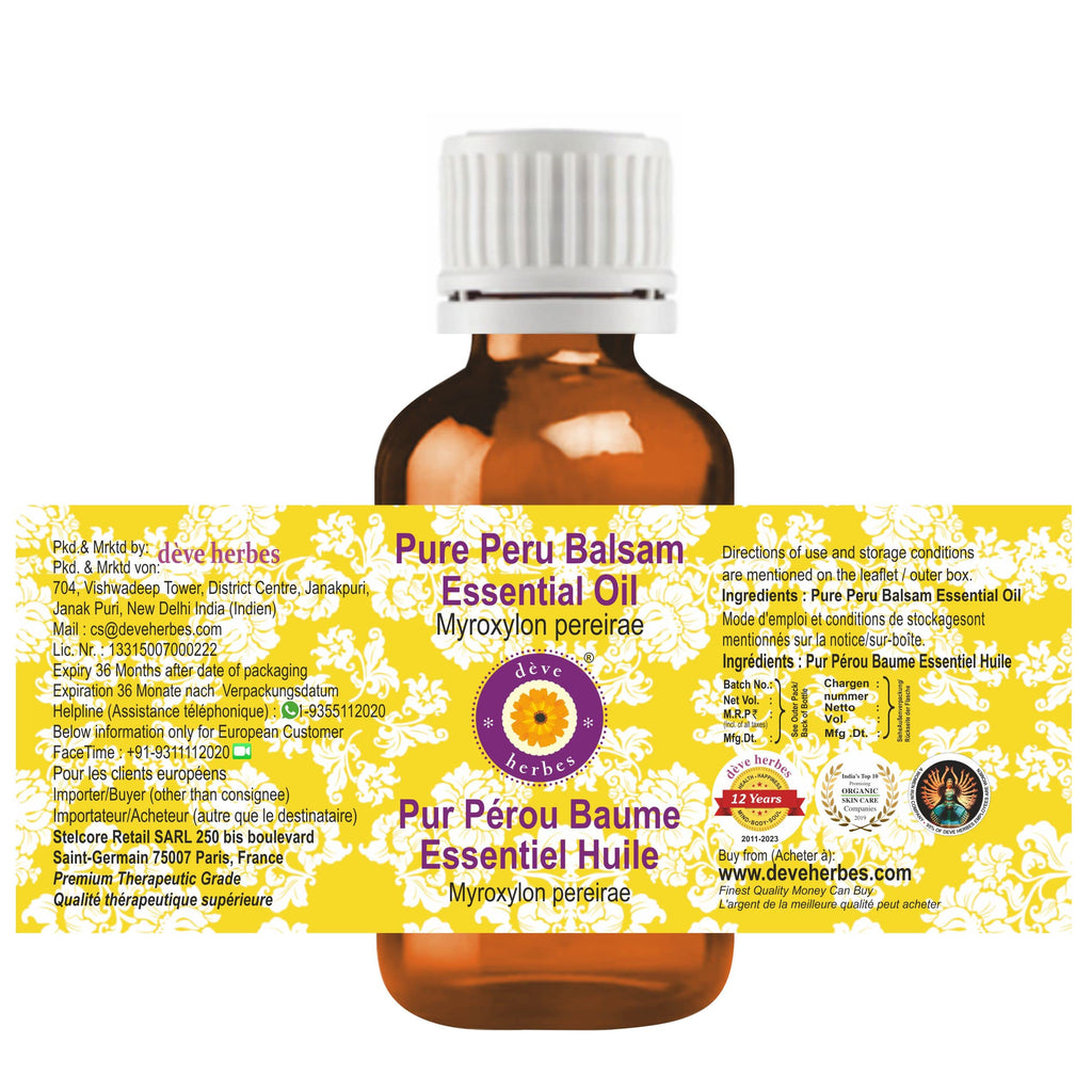 dèvre Herbes Peru Balsam Essential Oil (Myroxylon pereirae) – Pure, Steam-Distilled 30ml (1 oz) | Unisex