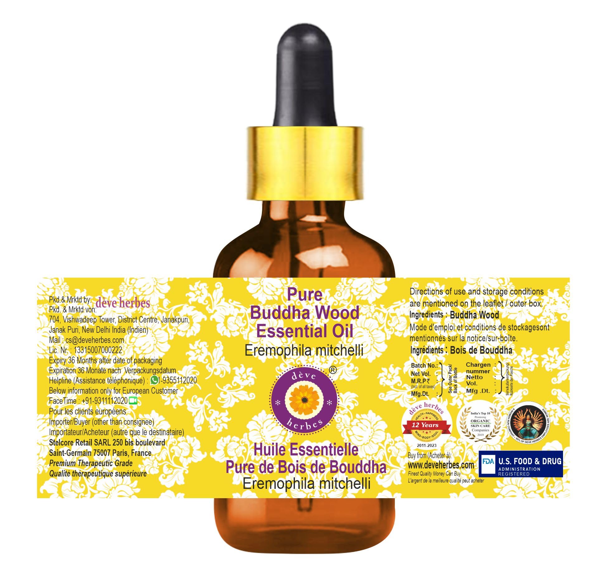 Deve Herbes Pure Buddha Wood Essential Oil (Eremophila mitchellii) – Steam Distilled, 5ml with Glass Dropper
