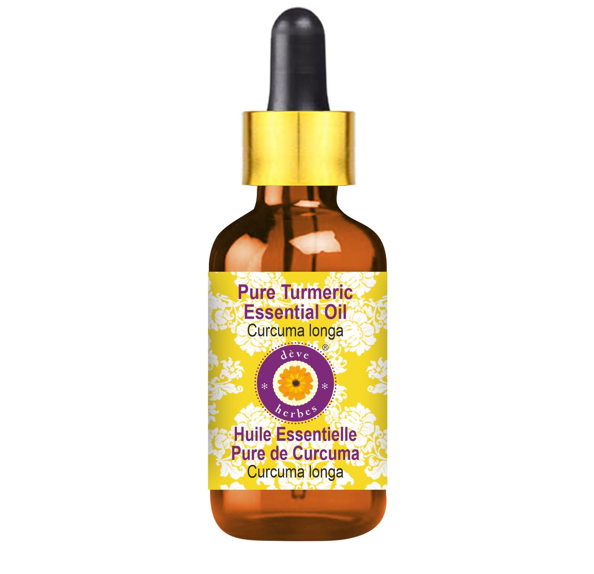 dève herbes Turmeric Essential Oil (Curcuma Longa) 5ml – Glass Dropper, Pure & Lightweight