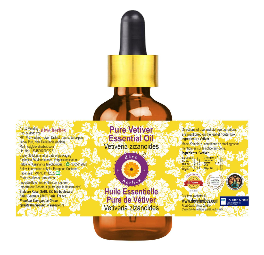 Deve Herbes Vetiver Essential Oil 30ml – Steam Distilled, Glass Dropper