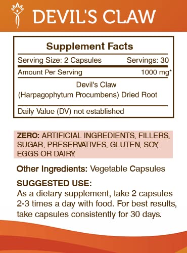 Secrets of the Tribe Devil's Claw – 60 Capsules, 1000 mg each (Pack of 2)