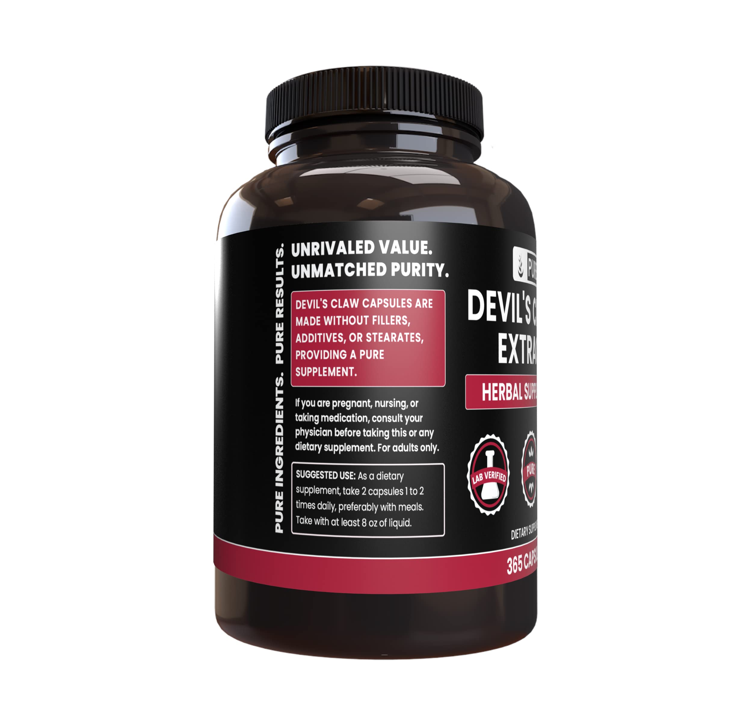 Pure Original Devil's Claw – 365 Capsules, No Magnesium or Rice Fillers, Lab Verified