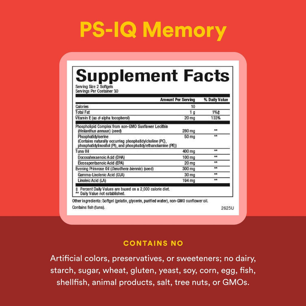 Natural Factors PS-IQ Memory 25mg | Brain Support, 60 Soft Gels