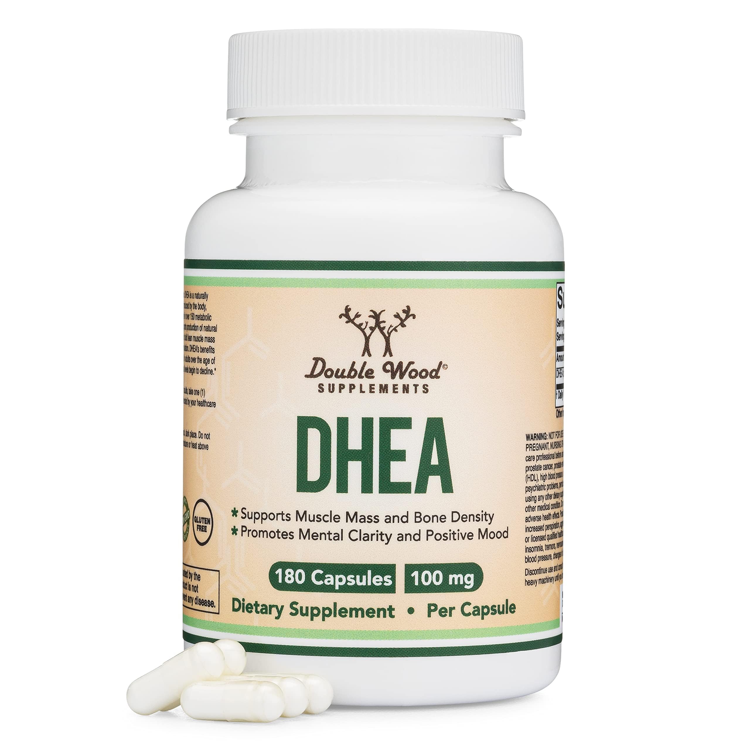 DHEA 100mg - 180 Capsules | Max Strength 6 Month Supply | Third-Party Tested | Hormone Balance & Healthy Aging | Double Wood