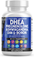 DHEA 200mg & Pregnenolone 100mg Supplement for Men & Women – DIM, Ashwagandha, Boron 6mg, Calcium Magnesium Zinc, Vitamin D3 5000 IU | Made in USA 60 Ct