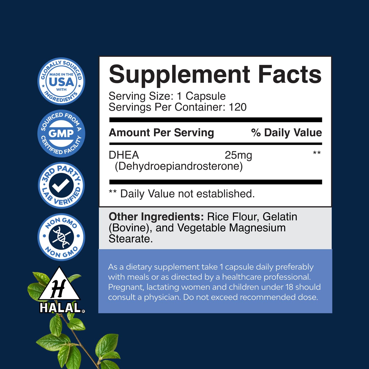 DHEA 25mg Supplement for Women & Men - Hormone Balance, Mood & Energy - 120 Ct