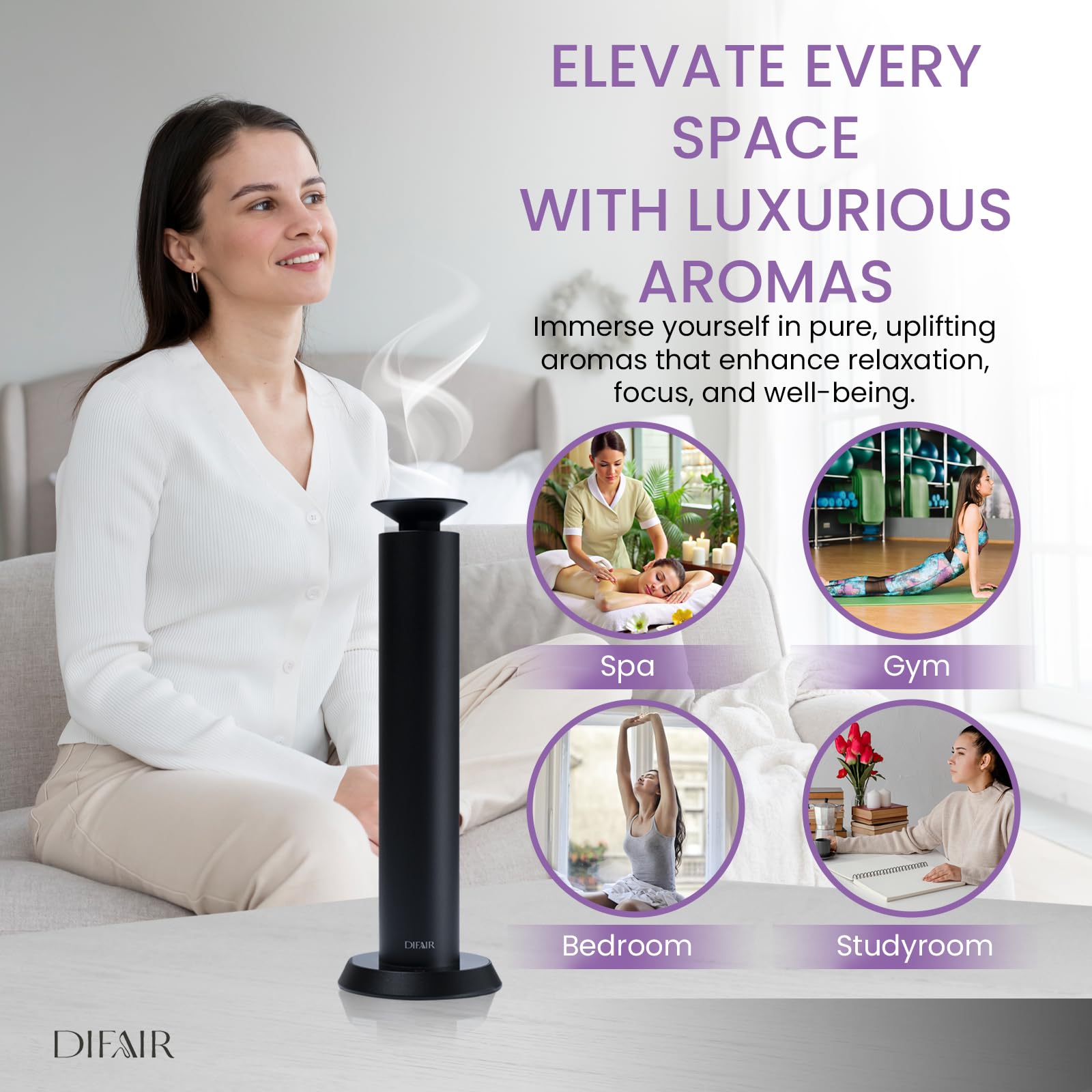 DIFAIR Rechargeable Aroma Diffuser – 10,000 mAh, Hotel Collection for Home & Spa