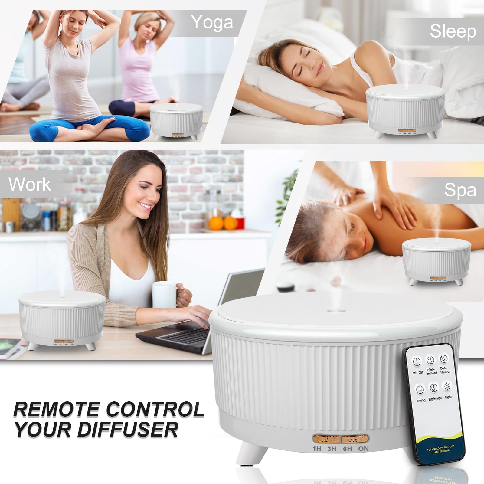 500ml Large Room Essential Oil Diffuser with Remote – Aromatherapy Humidifier, 7 LED Colors, 3 Mist Modes, Auto-Off
