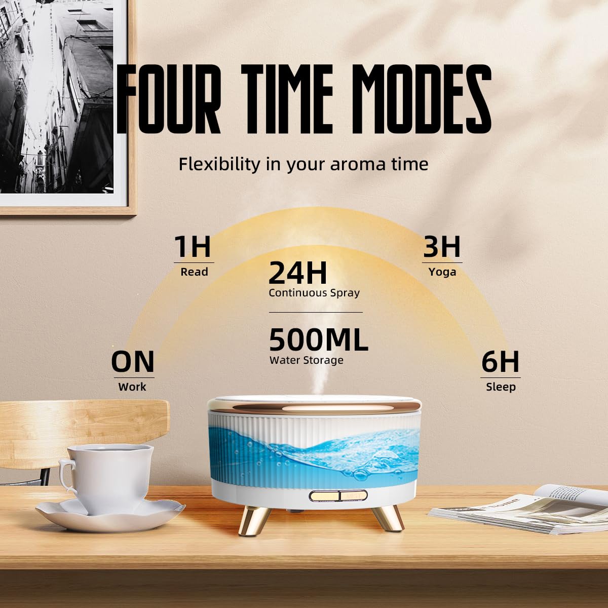 500ML Ultrasonic Essential Oil Diffuser with Remote – 7 Color LED, Timed Mist, Auto Shut-Off (White)