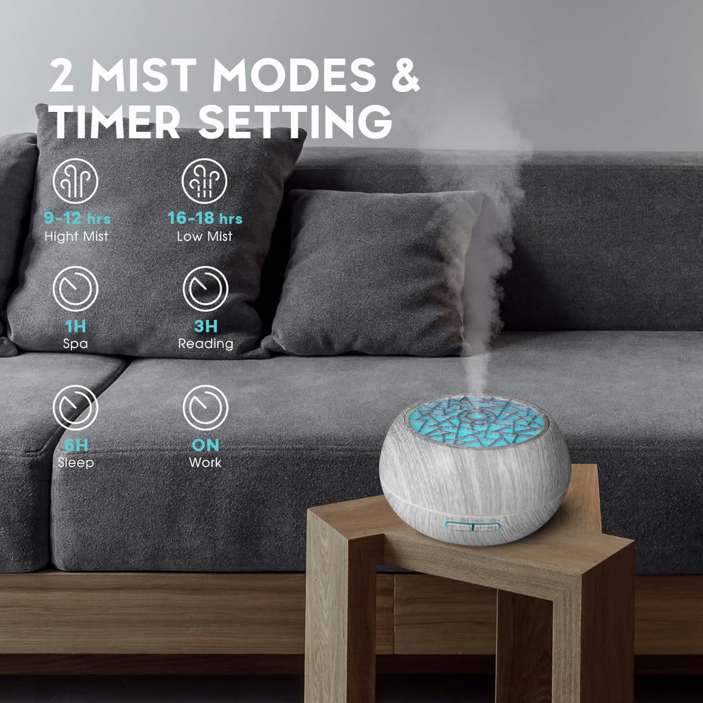 550ml Essential Oil Diffuser with 6 Oils – Ultrasonic Humidifier, LED Night Light