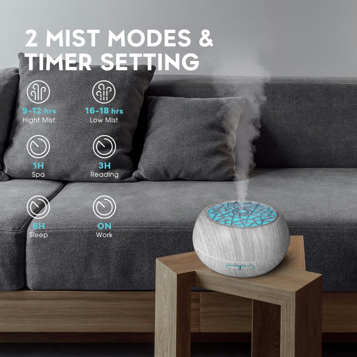 550ml Essential Oil Diffuser with 6 Oils – Ultrasonic Humidifier, LED Night Light