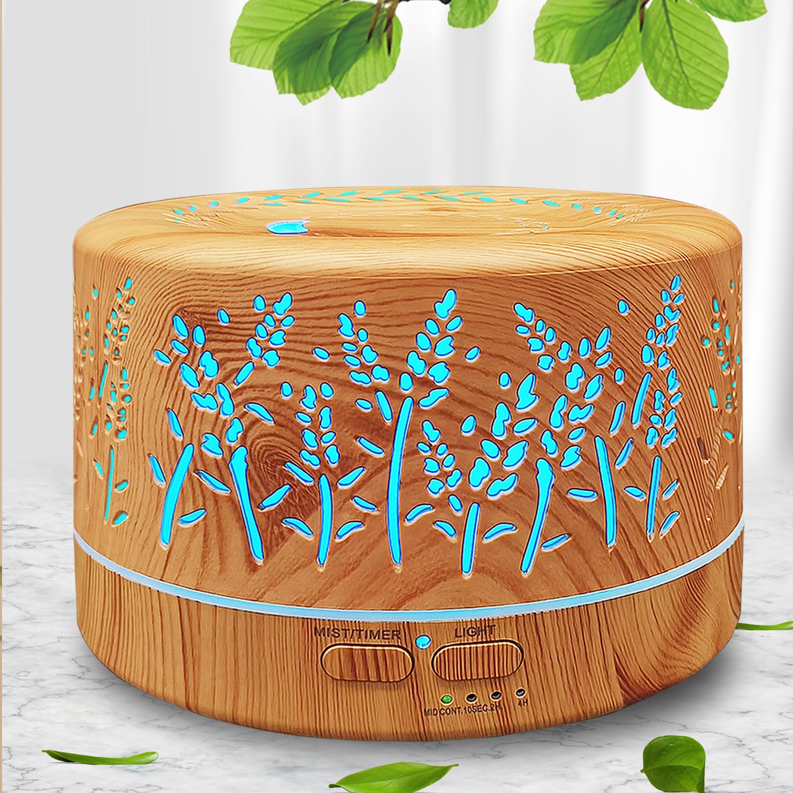 Diffusers for Essential Oils Large Room 600ml | Waterless Auto Off | 7 Colors | 3 Mist Modes | Light Wood