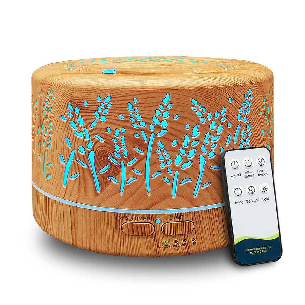 600ml Large Room Essential Oil Diffuser – Remote, 3 Mist Modes, 7 Color Lights