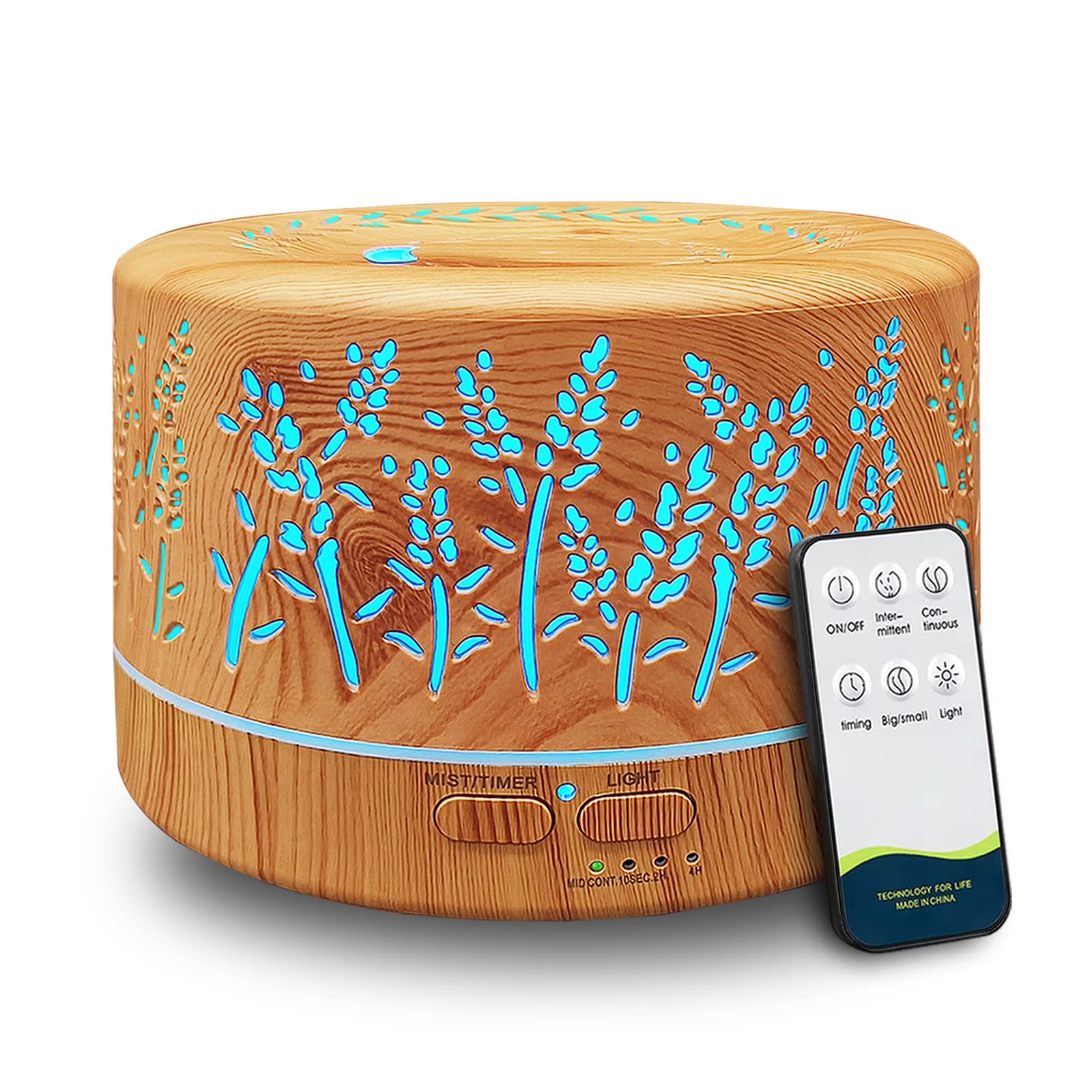 600ml Large Room Essential Oil Diffuser – Remote, 3 Mist Modes, 7 Color Lights