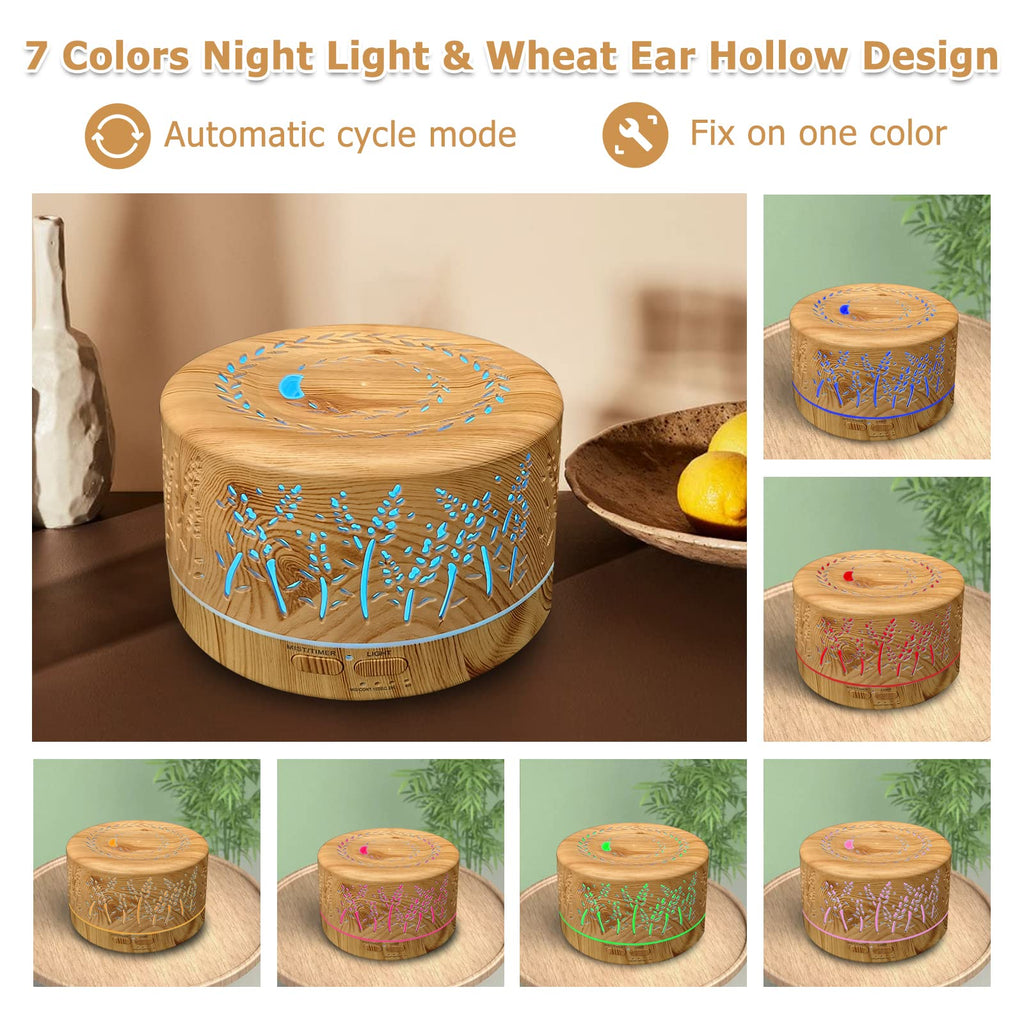 600ml Large Room Essential Oil Diffuser – Remote, 3 Mist Modes, 7 Color Lights