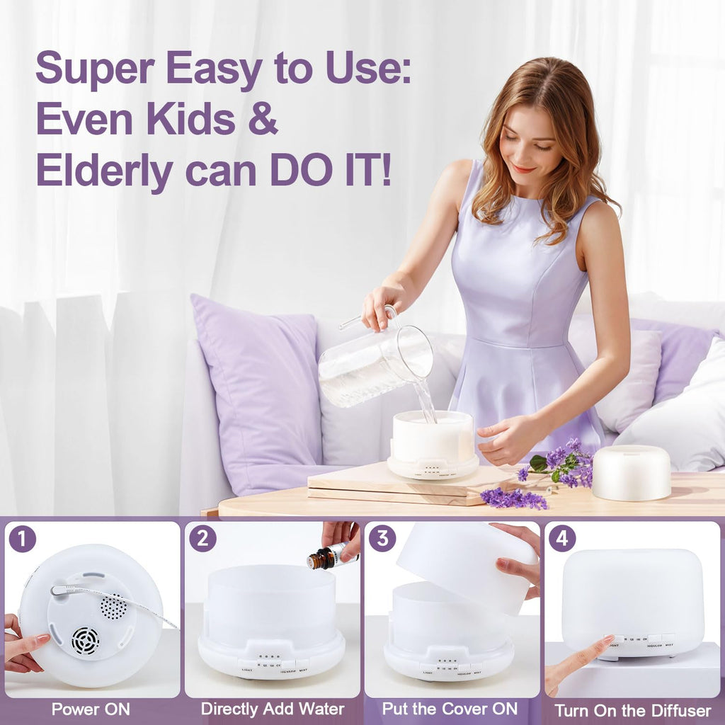 Diffusers for Essential Oils – 500ML Large Room with Remote, 8 Colors | Aromatherapy Diffuser