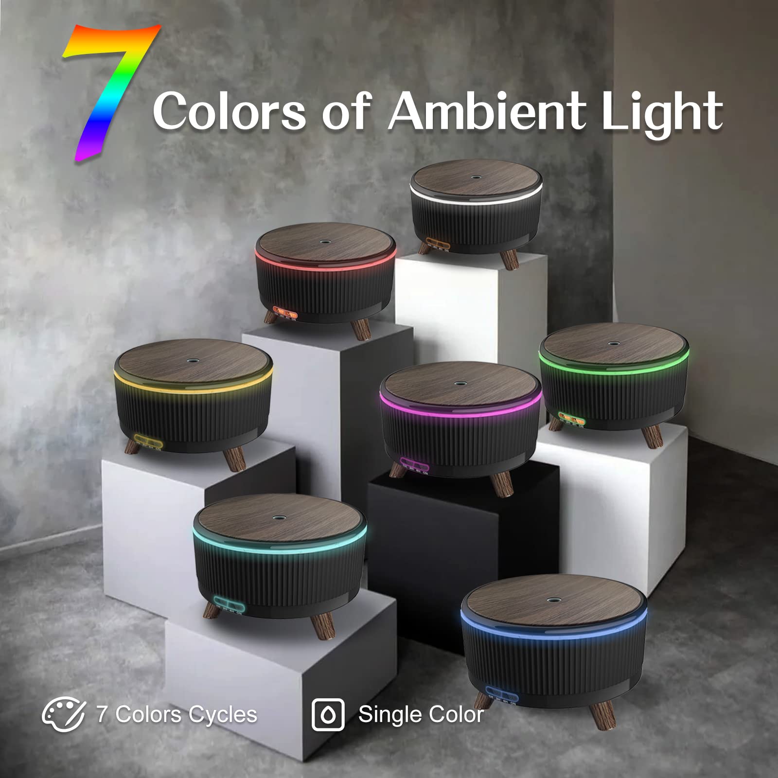 500ML Diffuser for Essential Oils – Large Room Aromatherapy with 7 Color Lights & 3 Mist Modes