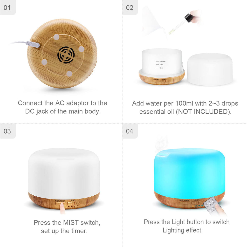 300ML Essential Oil Diffuser with Remote Control – Ultrasonic Cool Mist Humidifier, 7 LED Colors, Auto-Off