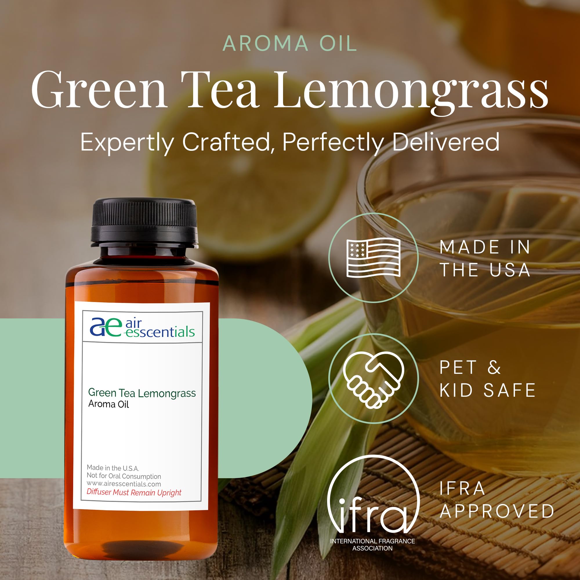 Green Tea & Lemongrass Aroma Oil – Essential Oils Blend for Diffusers | 300 mL