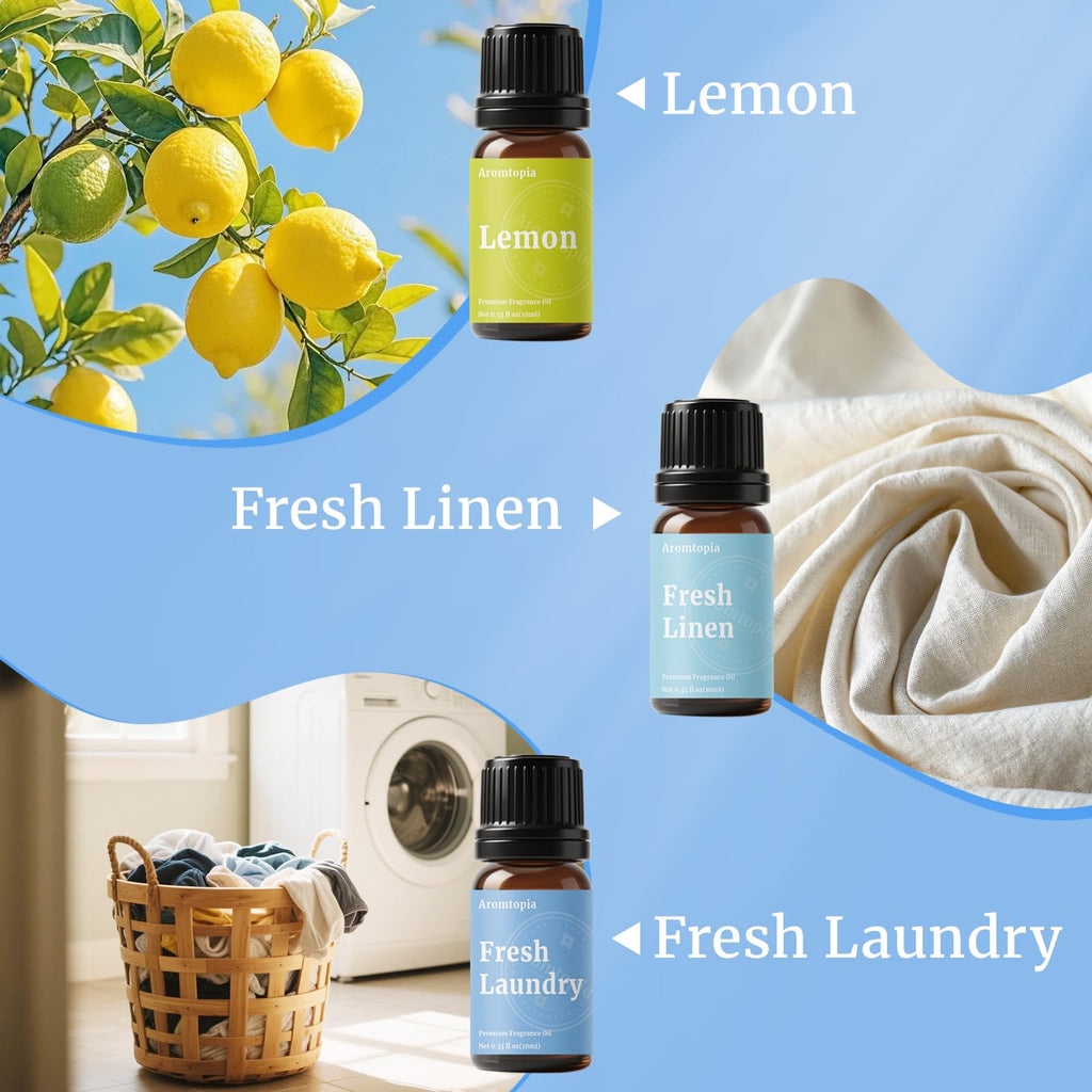 Diffuser Fragrance Oils – Aromtopia Fresh Home Set (6x10ml): Fresh Linen, Lemon