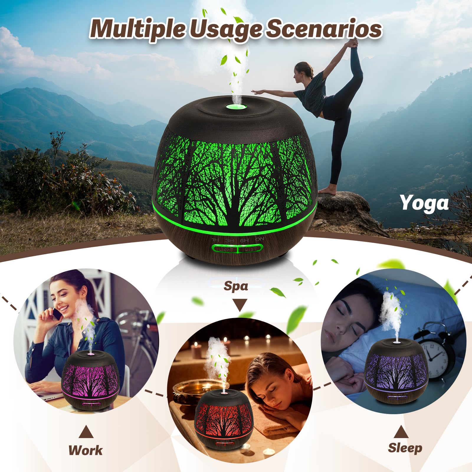400ml Large Room Diffuser for Essential Oils with Remote, 7 Color Lights, 3 Mist Modes