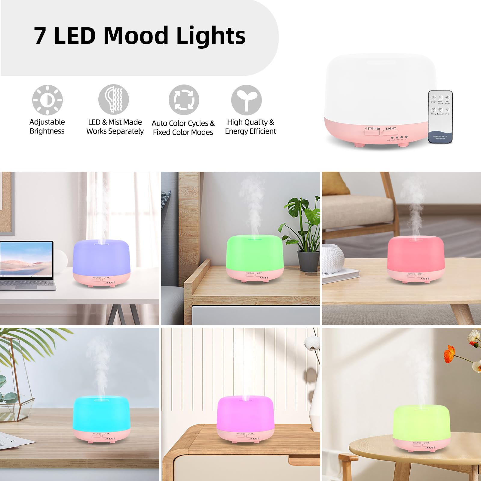 300ML Essential Oil Diffuser with Remote – Pink Ultrasonic Aroma Diffuser