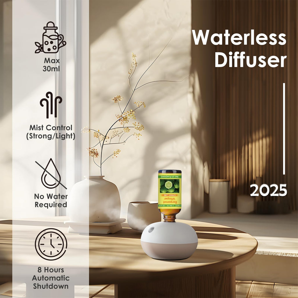 Rechargeable Waterless Oil Diffuser – 2 Mist Modes, 6 Essential Oils Starter Kit (Home, Car, Office)